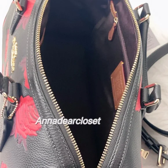 Coach Rowan Large Satchel Bag With Floral Print CCE27 in Black/Red - Picture 13 of 15